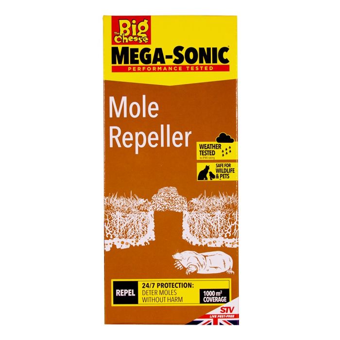 The Big Cheese Hi-Vis Mega-Sonic Mole Repeller protecting up to 1000m2