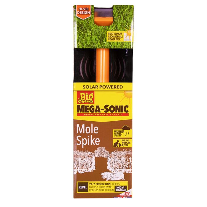 The Big Cheese Hi-Vis Mega-Sonic Solar Mole Spike, 30m2 coverage, solar powered