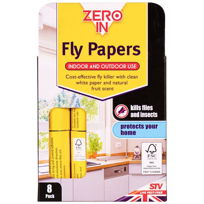 Zero In Fly Papers 8 Pack clean white paper