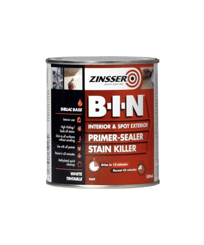 Zinsser BIN Primer Sealer & Stain Killer 500ml white shellac-based primer