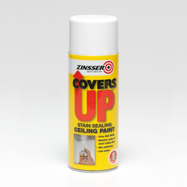 Zinsser Covers Up Aerosol White 400ml interior primer and stain blocking ceiling paint