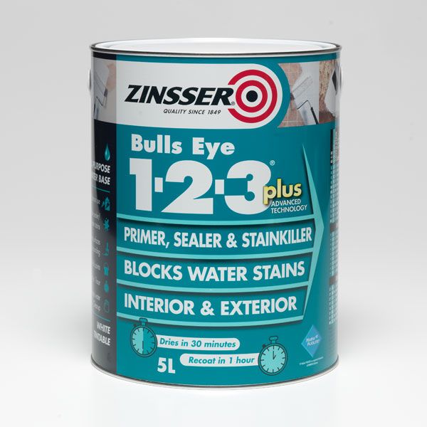 Zinsser Bulls Eye 123 PLUS water-based white primer, sealer and stainkiller, 1L
