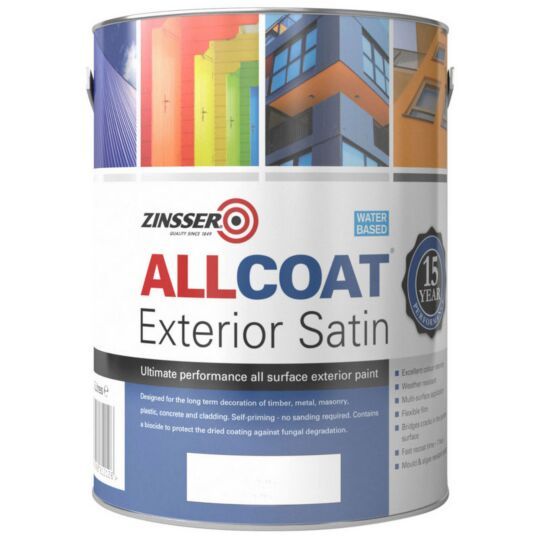 Zinsser Allcoat Exterior Satin White 2.5L mould resistant multi-surface paint