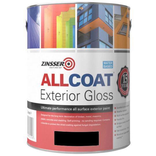 Zinsser Allcoat Exterior Gloss Black 2.5L mould resistant multi-surface paint