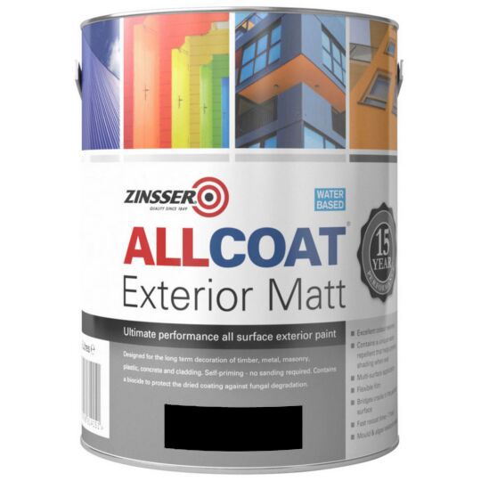 Zinsser Allcoat Exterior Matt Black 2.5L all surface paint