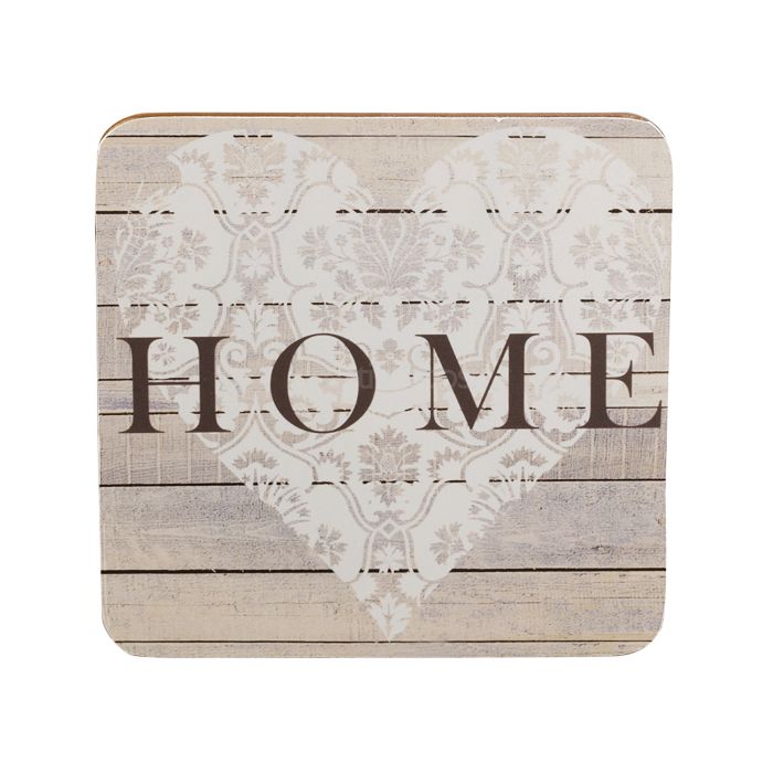 Creative Tops Everyday Home Pack of 4 Coasters in taupe with heart detail and Home motif