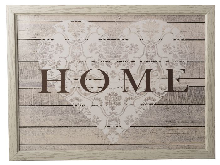 Creative Tops Everyday Home lap tray in taupe with heart detail and Home motif, measuring 32.5x43.5x5.5cm