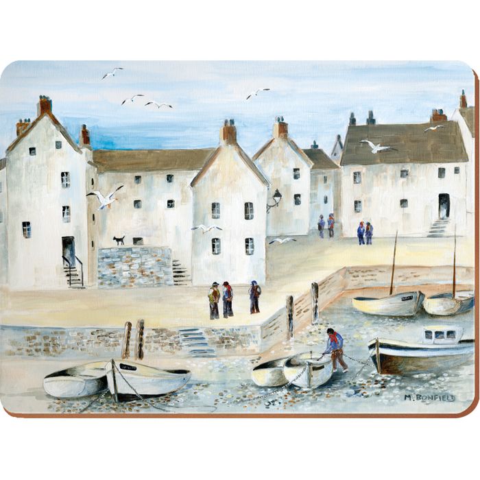 Creative Tops Cornish Harbour Pack of 6 Premium Placemats in pale blue and cream