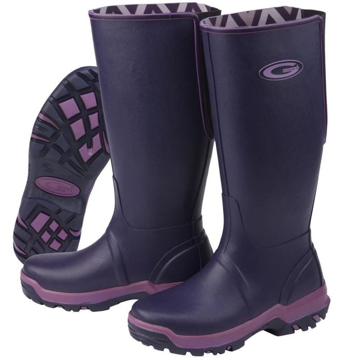 Grubs Rainline Wellington Boots in aubergine, size 7 knee length wellies with Trax Duraprene sole