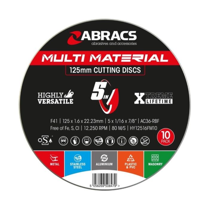 Abracs Multi Material 5-in-1 Cutting Disc 125mm x 1.6mm x 22mm 10 Pack