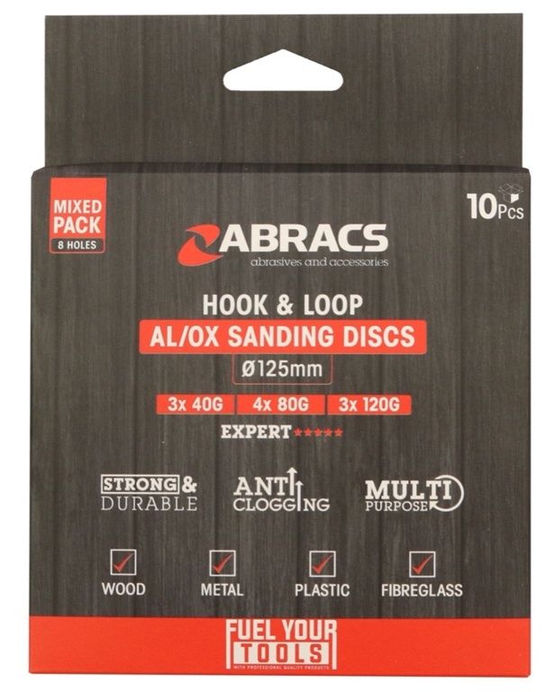 Abracs ABHL8125MIX 125mm Mixed Hook & Loop Sanding Discs 10 Pack