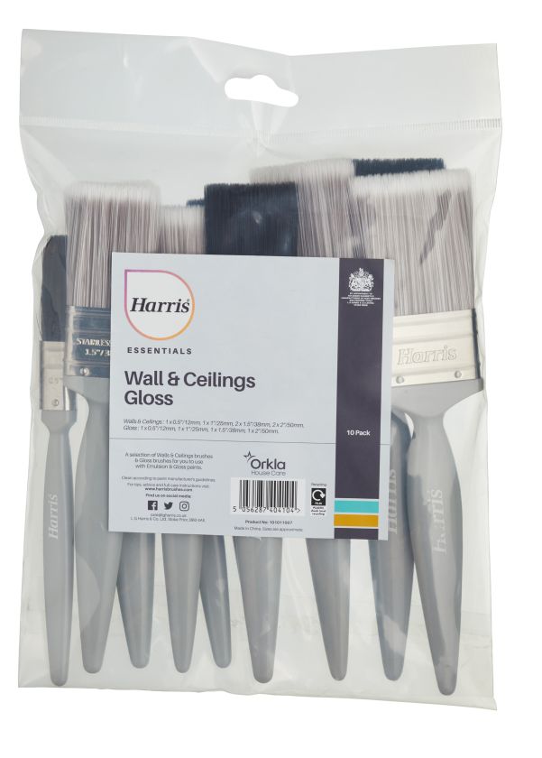 Harris Walls and Ceilings plus Gloss Essentials Flat Brush Pack of 10 multipack
