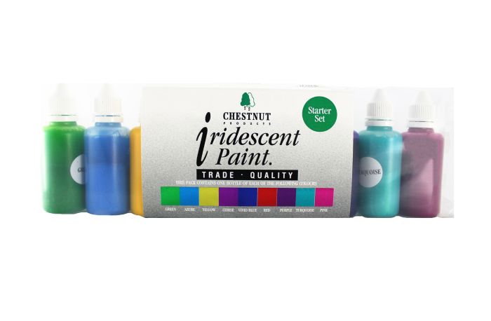 Chestnut Products Iridescent Paint Starter Set, 9 x 30ml bottles of water-based acrylic paint in nine vibrant colours