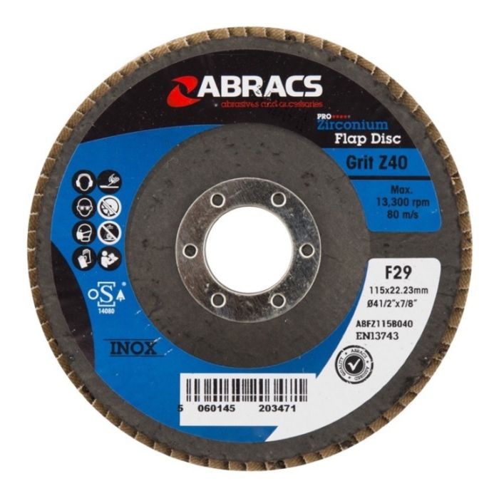 Abracs ABFZ115B040 115mm 40G Zirconium Flap Disc