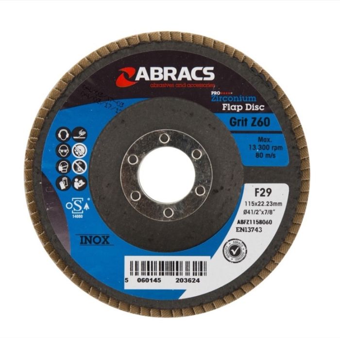 Abracs ABFZ115B040 115mm 60G Pro 4Flap Disc Zirconium