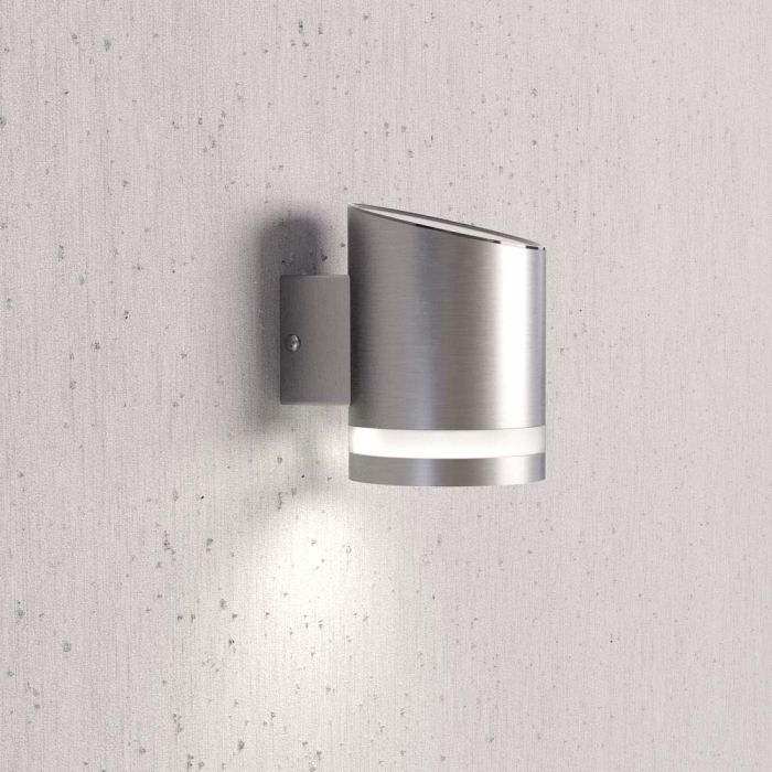 The Solar Centre Truro Solar Wall Light in stainless steel with brushed finish