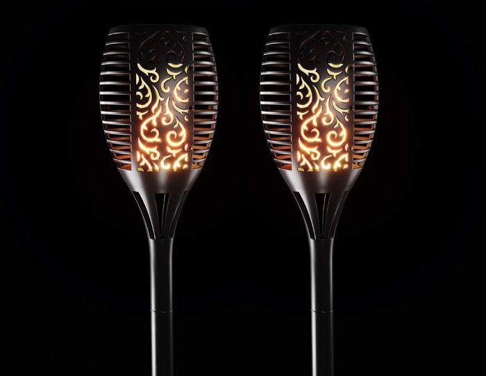 The Solar Centre TrueFlame Mini Solar Torch Light 2 Pack, 380mm height, flickering flame effect, IP44 waterproof