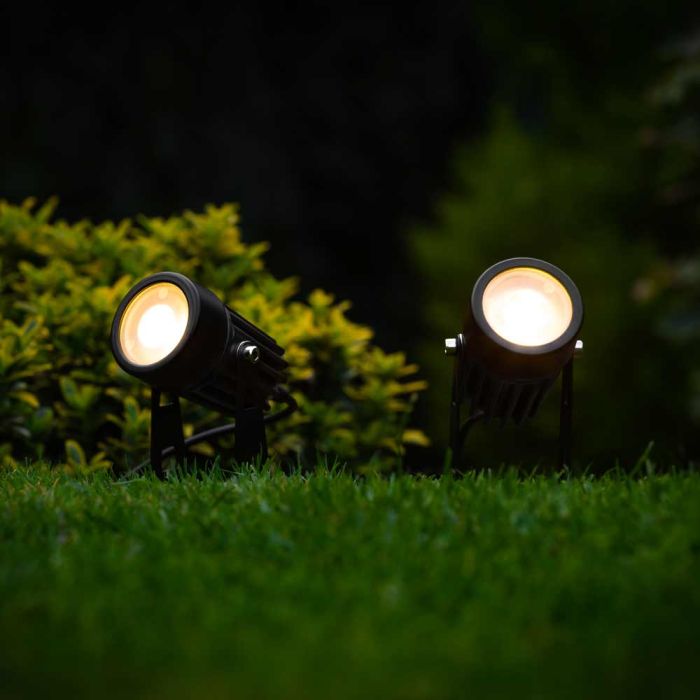 The Solar Centre Atlas Solar Spotlights set of two 100 lumen warm white LED lights with 2.5W solar panel