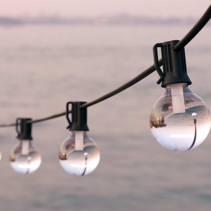 The Solar Centre Falmouth USB Solar Festoon Lights set of 25 glass G40 bulbs on an 8m string