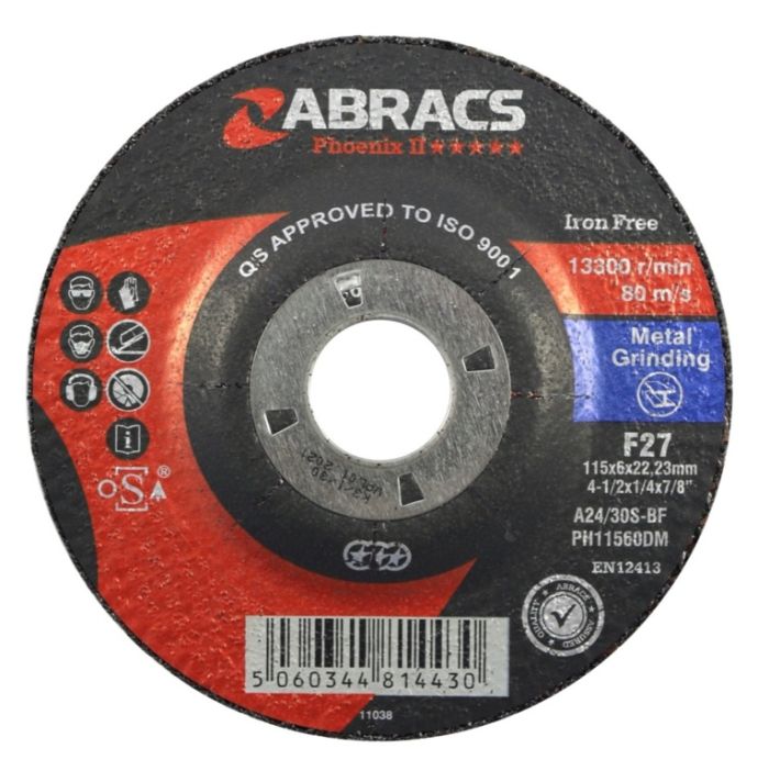 Abracs Phoenix II 115mm x 6mm x 22mm DPC Metal Grinding Disc