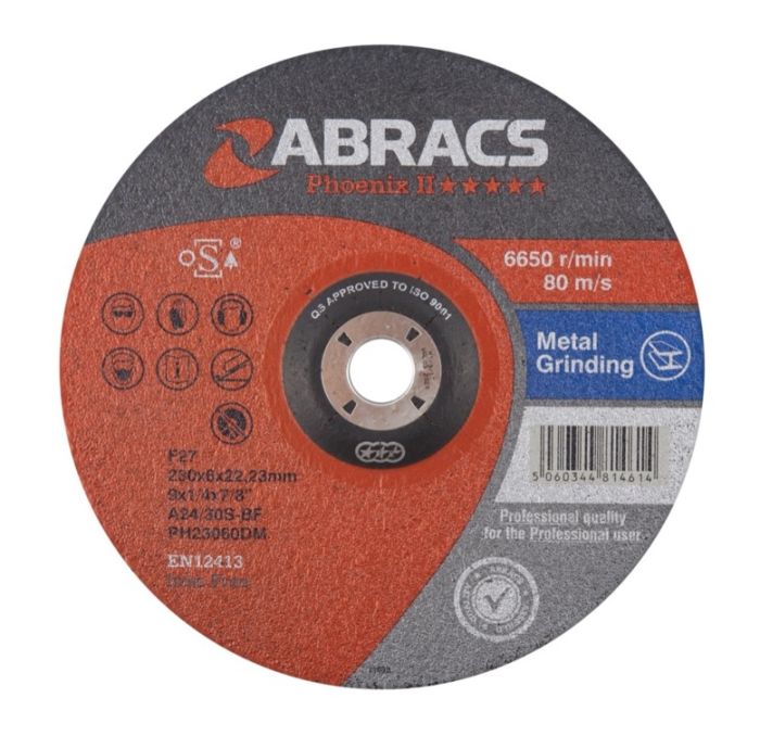 Abracs Phoenix II 230mm x 6.0mm x 22mm flat metal grinding disc