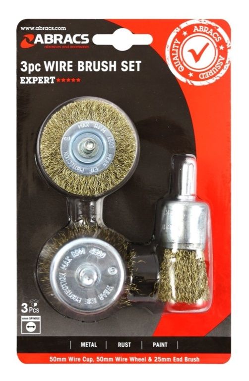 Abracs ABWBSMPACK9 3-piece wire brush set with 6mm spindle