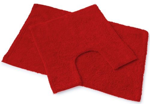 Blue Canyon Premier 2 Piece Bath Mat Set in deep red, including a 50x80cm bath mat and 50x50cm pedestal mat