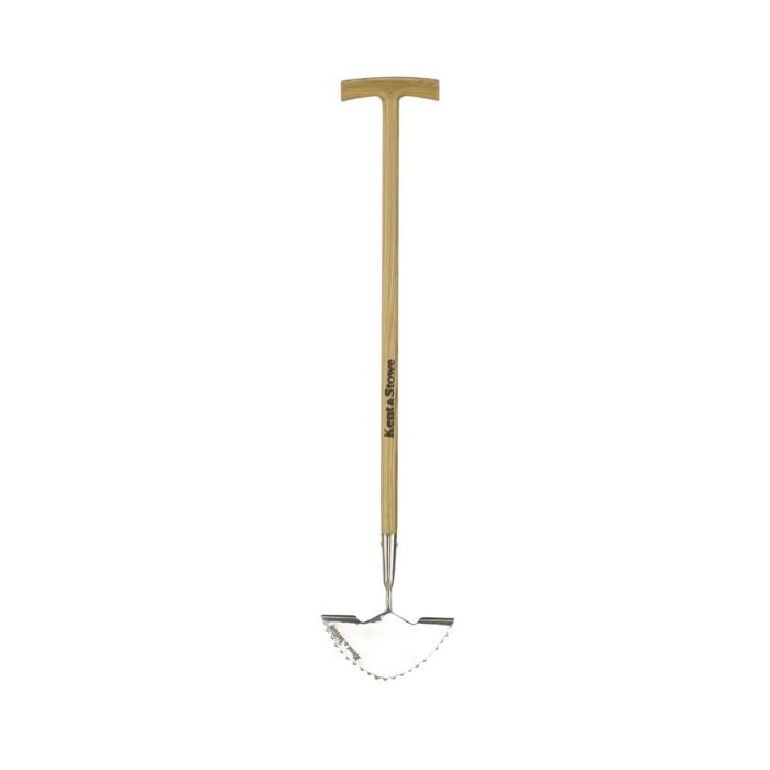Kent & Stowe Stainless Steel Edging Iron 70100067 with curved blade and ash wood T grip handle