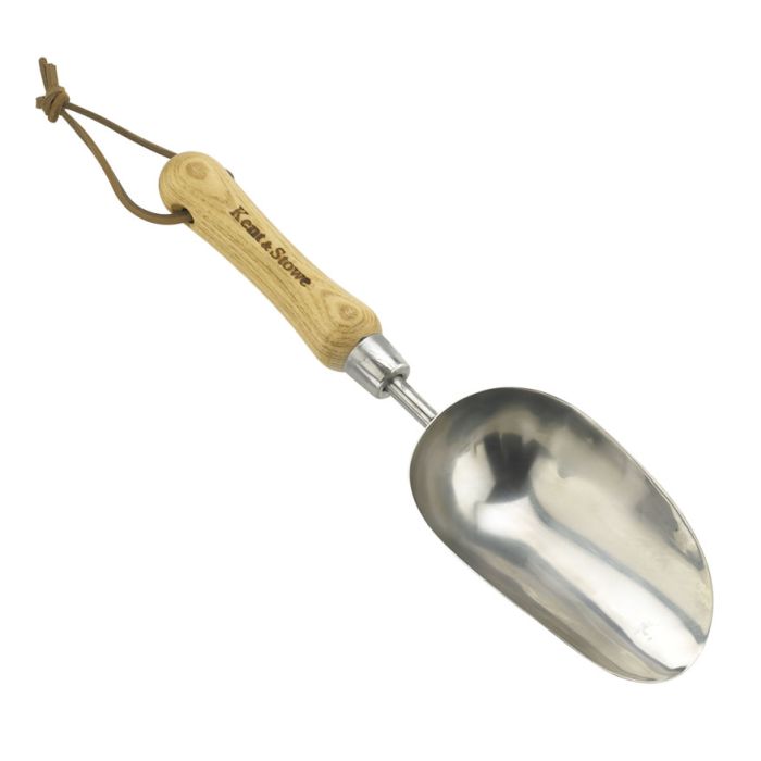 Kent & Stowe 70100097 Stainless Steel Hand Potting Scoop with ash wood handle and 330mm length