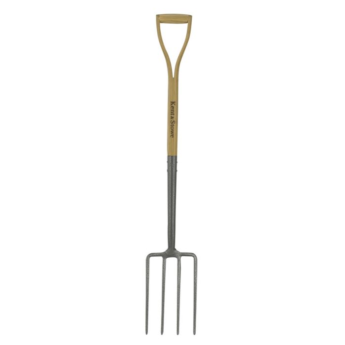 Kent & Stowe Carbon Steel Digging Fork with ash wood YD handle and carbon steel prongs