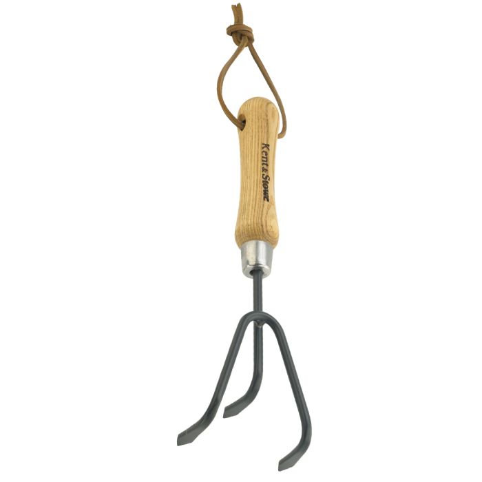 Kent & Stowe Carbon Steel Hand 3 Prong Cultivator with ash wood handle and 28cm length