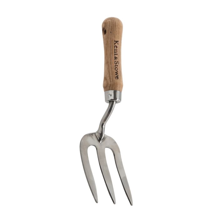 Kent & Stowe Garden Life Stainless Steel Hand Fork with ash wood handle, length 240mm, weight 0.114kg