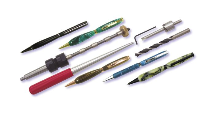 Charnwood PENK1MT Pen Turning Kit with 1 Morse Taper and five pen kits in Gold, Chrome, Gun Metal, Copper, and Black Chrome
