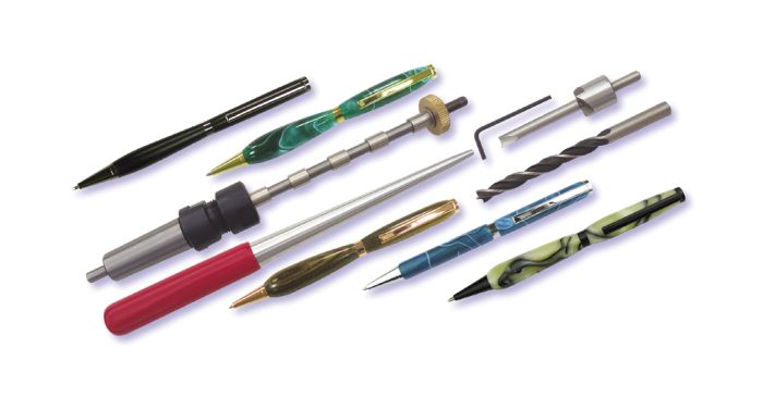 Charnwood PENK2MT Pen Turning Kit - 2 Morse Taper with colleted mandrel, tools, bushes and five coloured pens