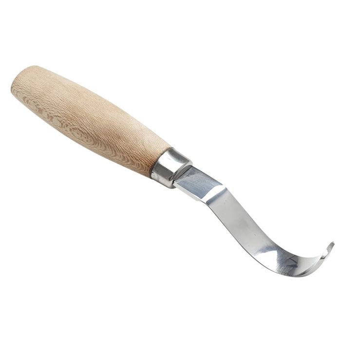 Beber BEBDEHK2 shallow profile double edged hook knife with beech handle and high carbon steel blade