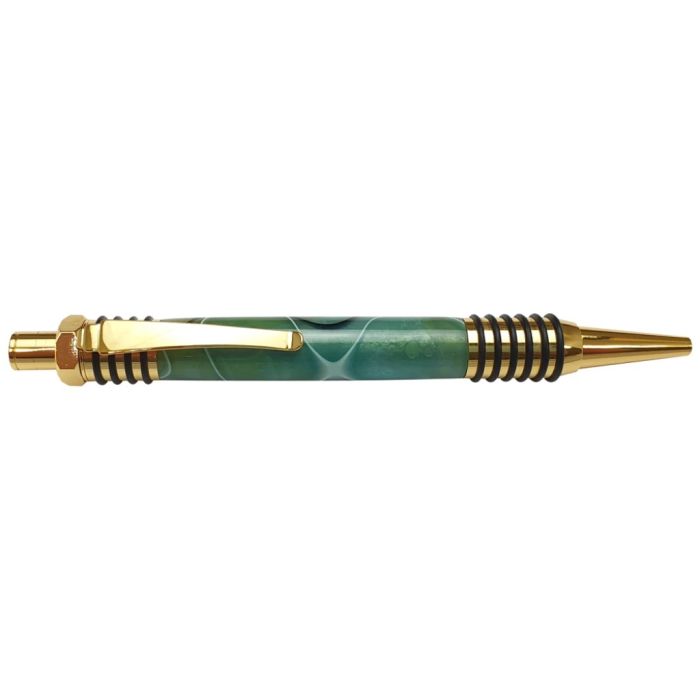Charnwood Warrior Click Pen in gold with turquoise, white and black swirl acrylic blank