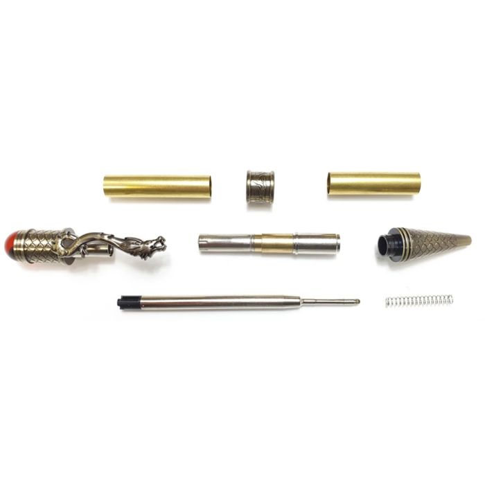 Charnwood Loong Dragon Twist Ballpoint Pen in Antique Bronze with crouching Chinese dragon clip
