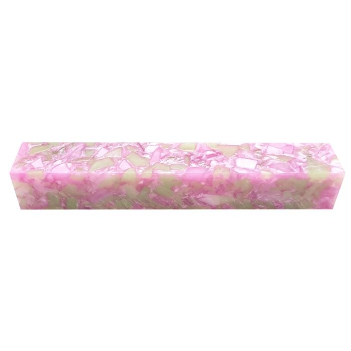 Charnwood Crush Acrylic Pen Blank AB05 in pink and green, 20mm x 20mm x 130mm