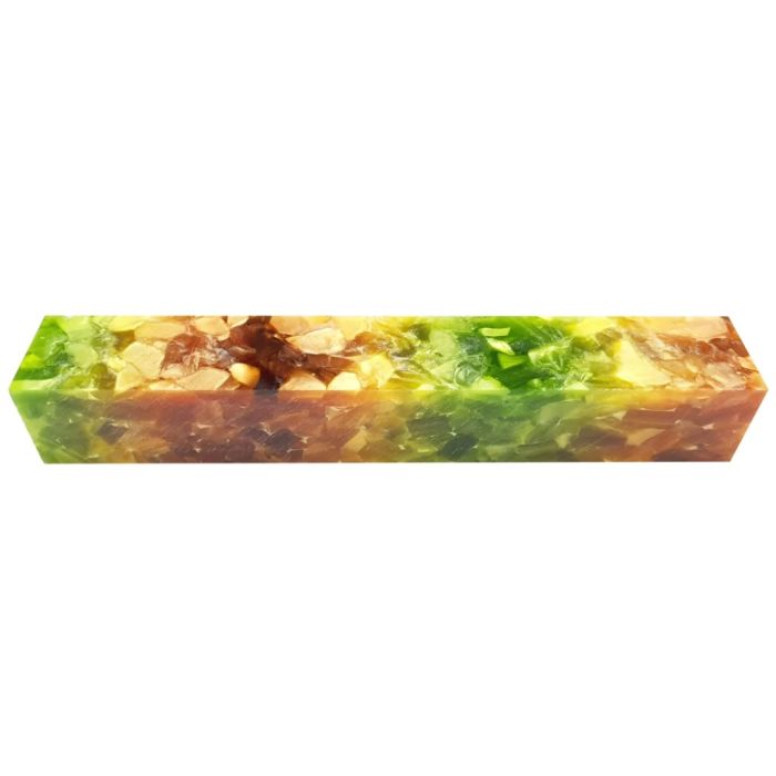 Charnwood AB07 Crush Acrylic Pen Blank in Green and Orange, measuring 20mm x 20mm x 130mm