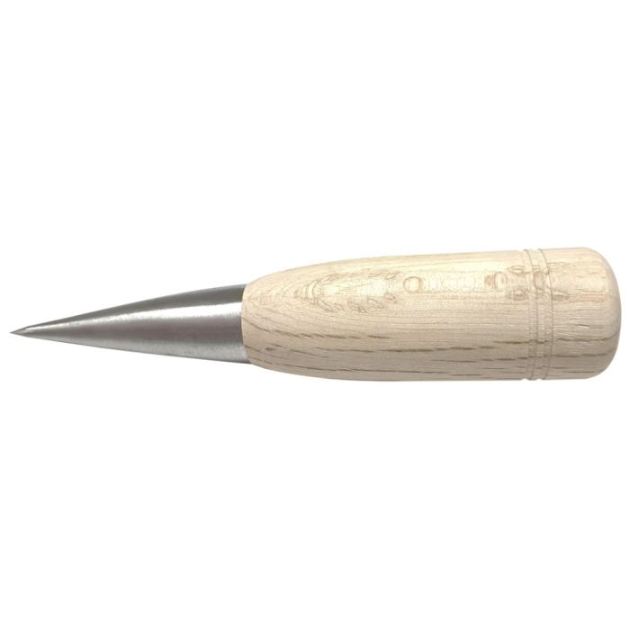 Asahi WBA-115 115mm Kujiri stainless steel awl with a white kashi oak handle