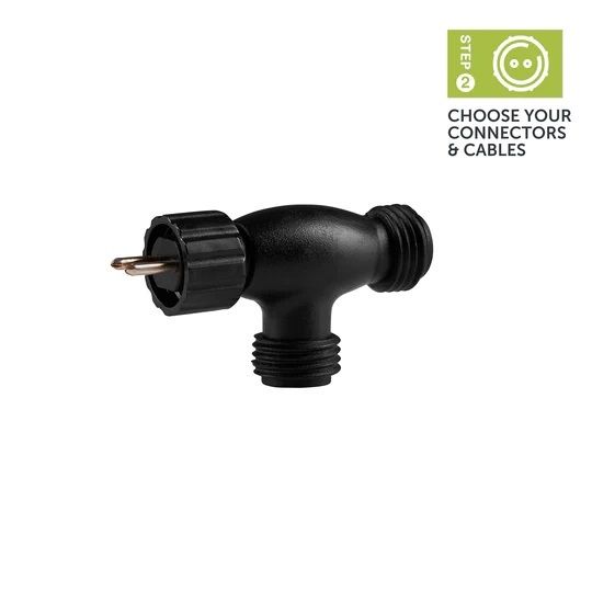 Ellumiere 02EC003 T-Piece Connector for 12V outdoor lighting with 1 male and 2 female plastic connections