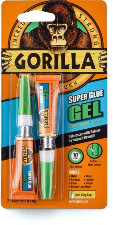 Gorilla Super Glue Gel 2 x 3g anti-clog cap instant glue