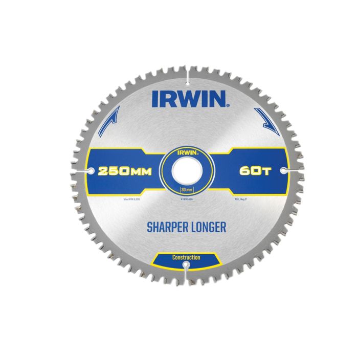 Irwin IRW1897426 Construction Circular Saw Blade 250 x 30mm x 60T ATB/Neg M