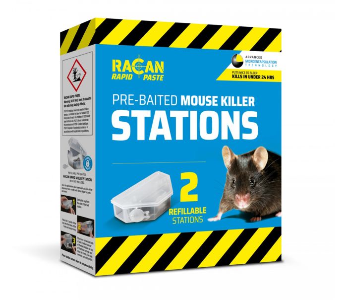 Racan R8902 Rapid Prebaited Reusable Mouse Stations Pack of 2 with transparent housing and key