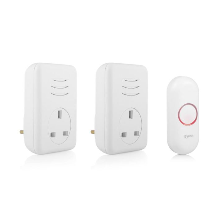 Byron DBY-22317UK Wireless Plug Through Doorbell Twin Set with 150m range and 16 melodies in white