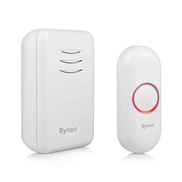 Byron DBY-22311 Wireless Portable Doorbell Set with 80 dB alert and 100-meter range in white