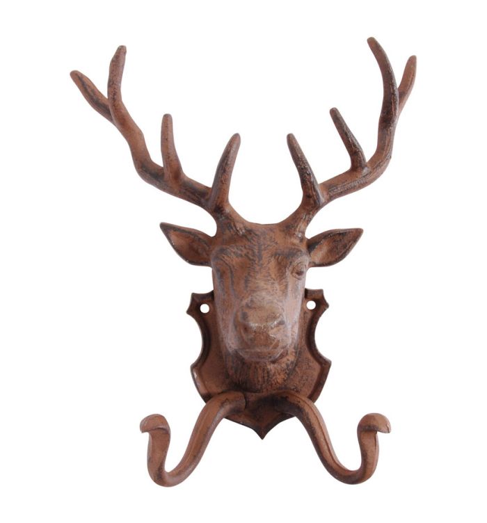 Fallen Fruits DB42 Cast Iron Deer Coat Hook, 22cm wide, 9.9cm deep, 27.6cm high
