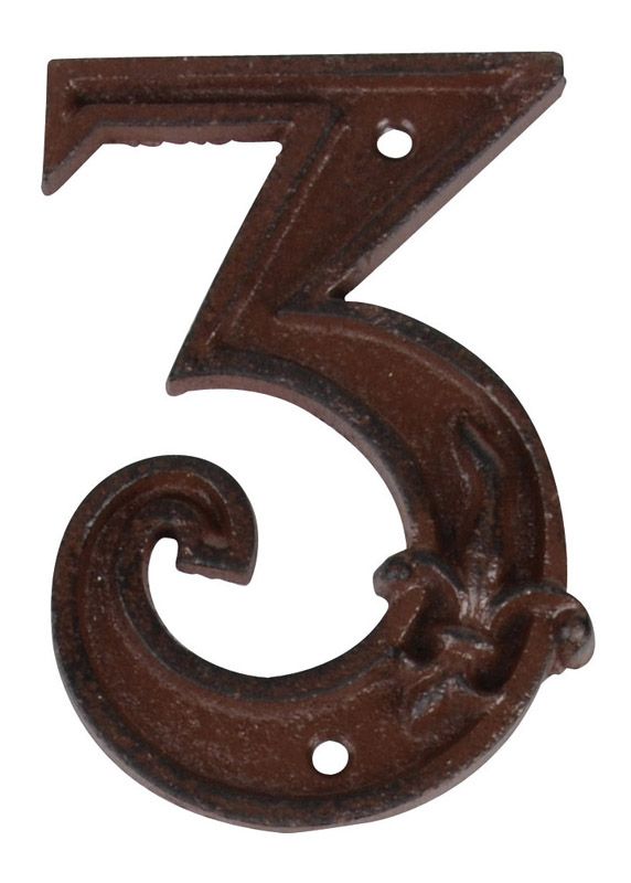 Fallen Fruits DB62-3 Cast Iron House Number 3 measuring 8 x 1.2 x 11.6 cm with fleur-de-lis motif