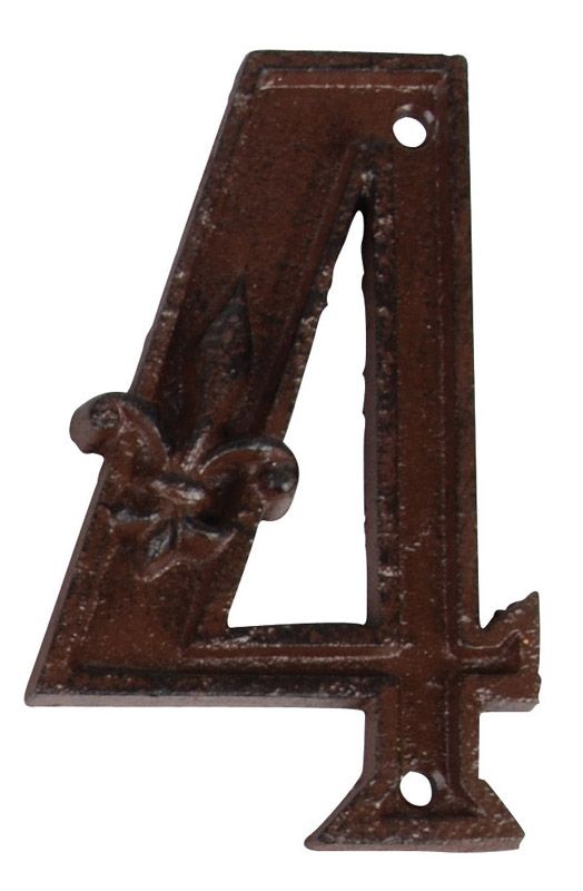 Fallen Fruits DB62-4 Cast Iron House Number 4 with fleur-de-lis motif