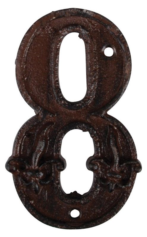 Fallen Fruits DB62-8 Cast Iron House Number - 8 with fleur-de-lis motif, 7.8 x 1.1 x 12.6 cm